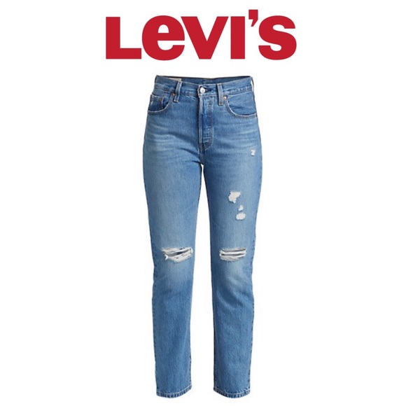 Levi’s 501 medium wash jeans distressed knee high waisted skinny button fly - Picture 11 of 11